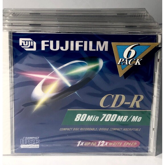 FUJIFILM 80 Min/700MB/Mo CD-R 6 pack -1x up to 12x Write Speed New SEALED - Picture 1 of 4